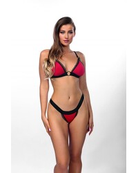 rotes Dessous-Set mit schwarzer Spitze und Metallringen - vergleichen und günstig kaufen